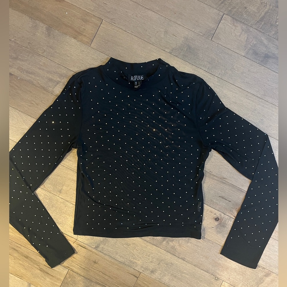 Sheer sparkle mock neck top